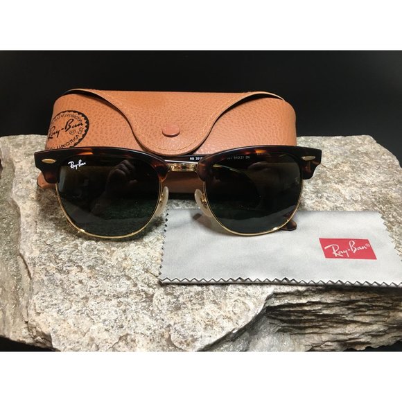 Ray Ban RB3016 Classic Retro Punk Clubmaster Sunglasses Brown Tortoise Gold NEW - Picture 3 of 6